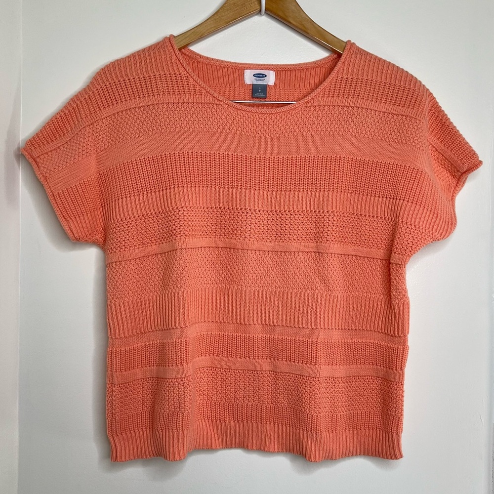 Old Navy Light Orange Knit Sweater Top Women’s Size Small Short Sleeve Spring